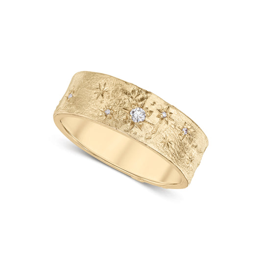 9ct yellow gold 8mm wide Star set Diamond ring
