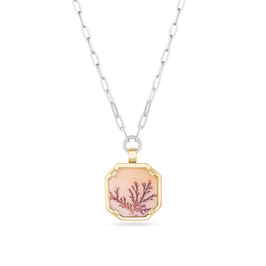 Dendritic agate framed pendant Silver and 9ct yellow gold