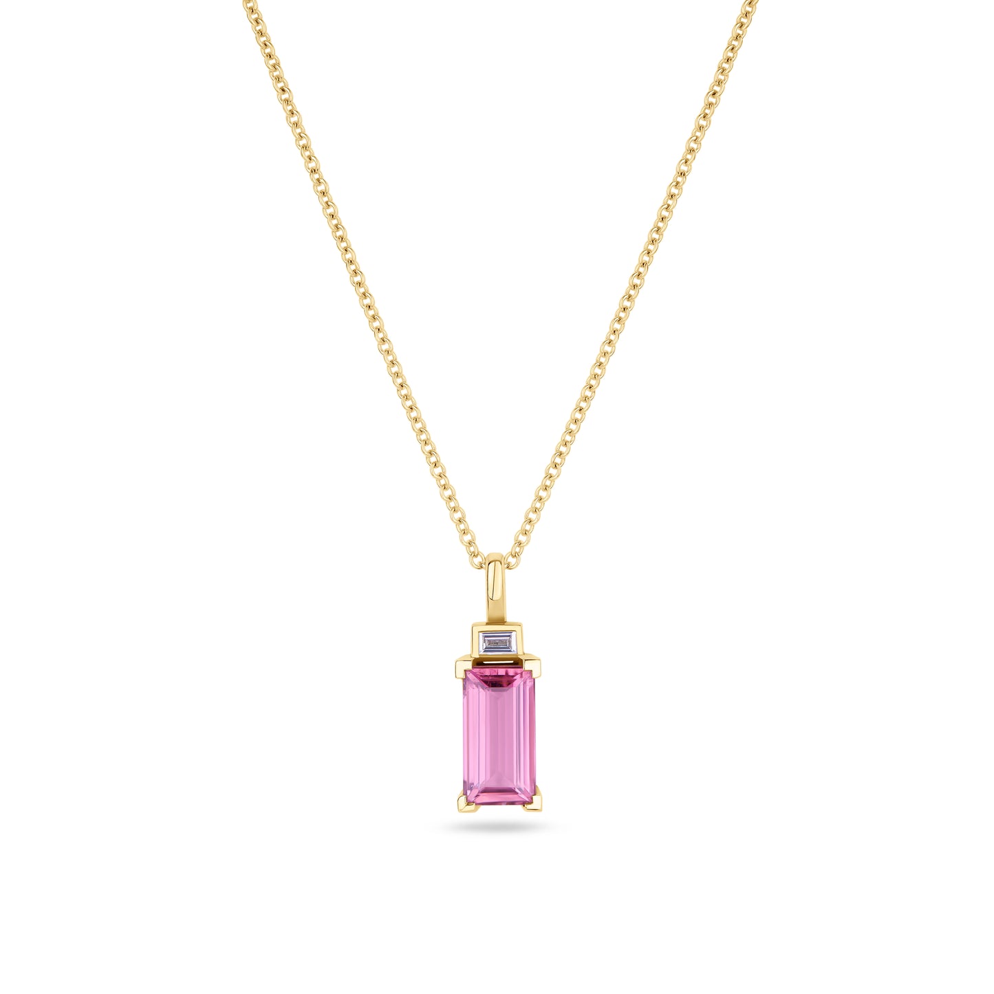 Pink Tourmaline and Diamond necklace in 9ct yellow gold
