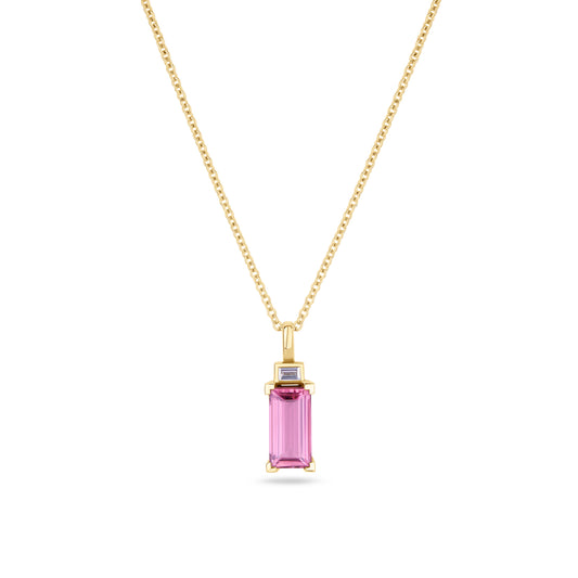 Pink Tourmaline and Diamond necklace in 9ct yellow gold