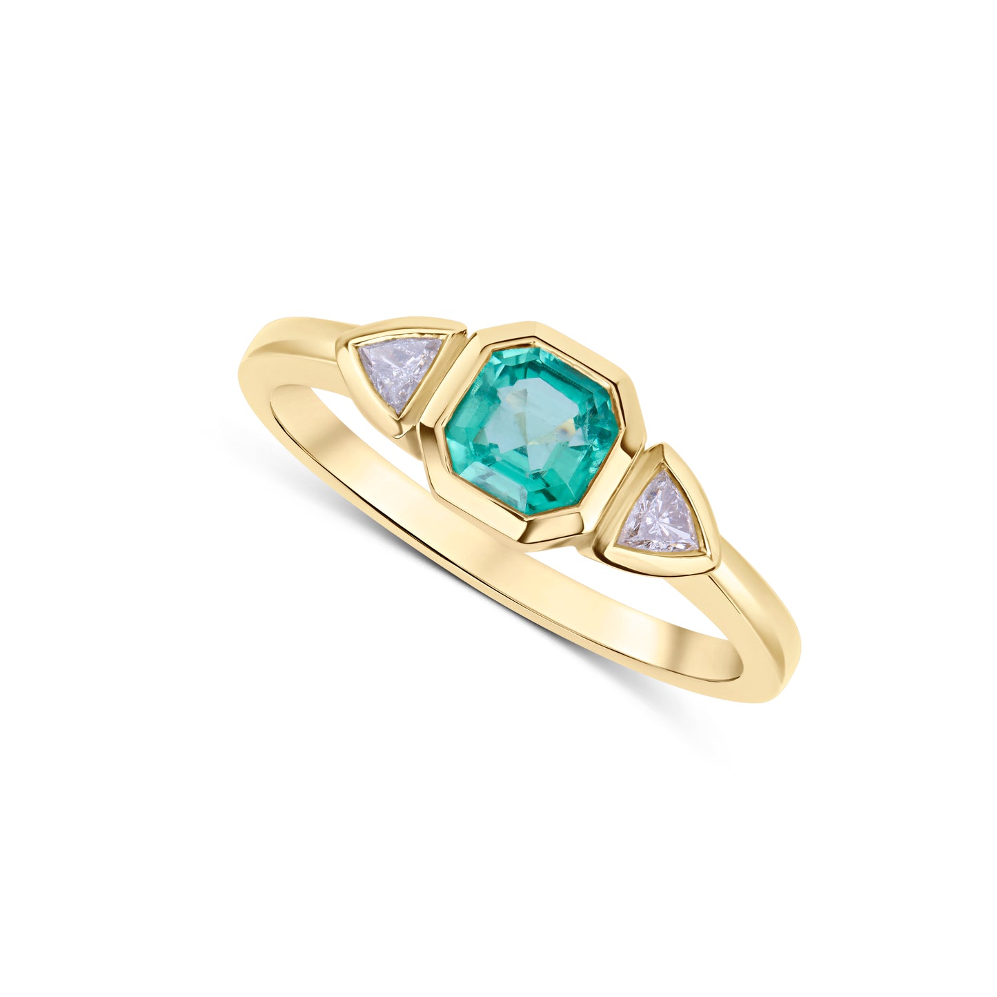 Emerald and Diamond 18ct yellow gold trilogy ring